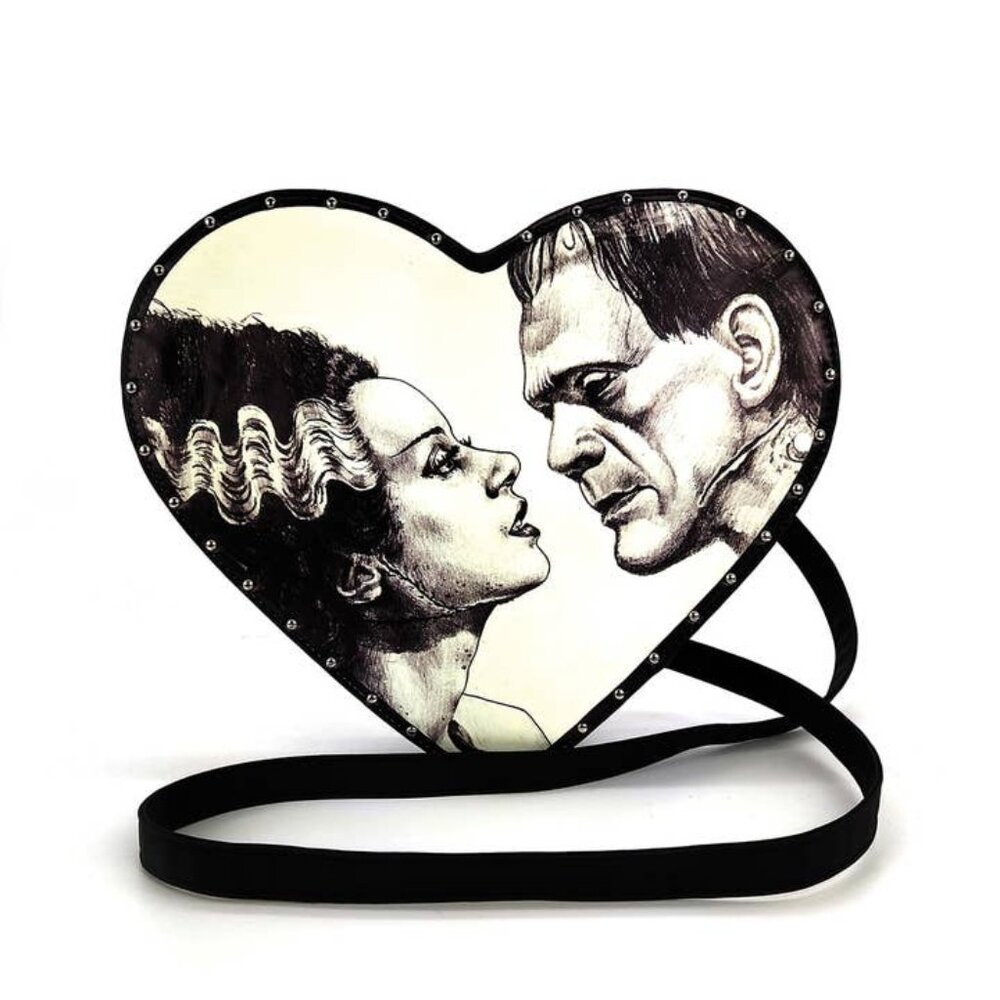 SPOOKYVILLE CRITTERS - Frankenstein and Bride Heart Convertible Crossbody
